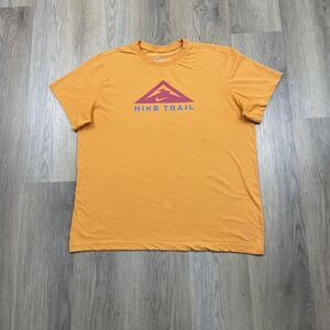 Nike Trail Shirt Mens XL Orange Dri-FIT Outdoor Running Athletic Tee Logo